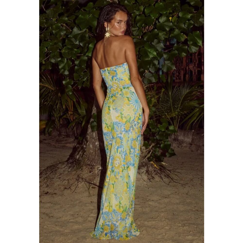REVOLVE Strapless Floral Cutout Maxi Dress in Yellow & Blue - Picture 3 of 11